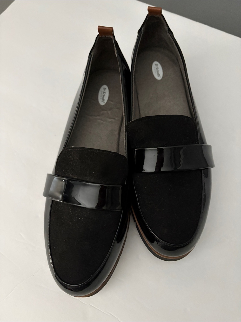 Dr. Scholl’s Black Patent & Suede Loafers for Women